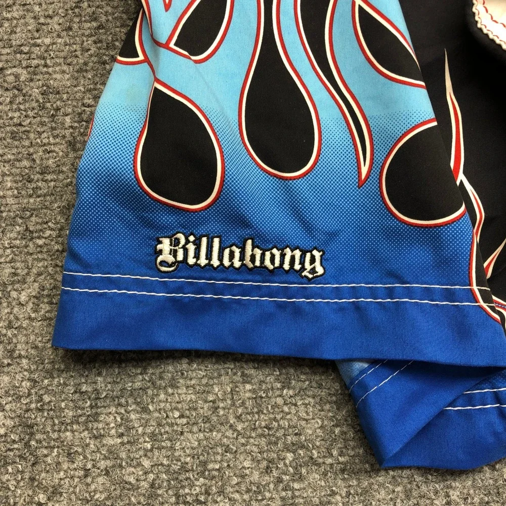 Y2K Billabong Mens Blue Flame Skull Board Shorts Black Swim Trunks  Size 32